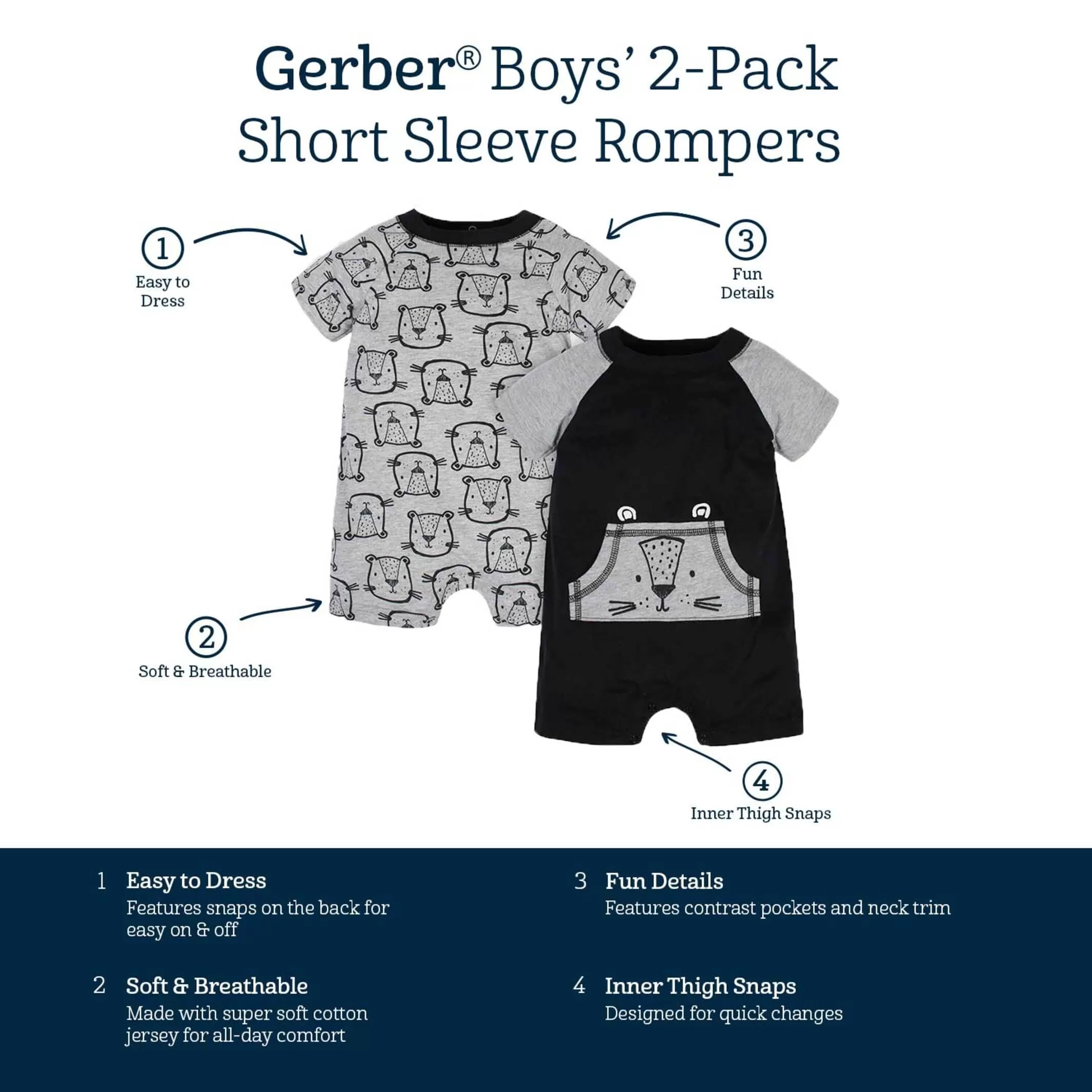 2-Pack Baby Boys Tiger Rompers