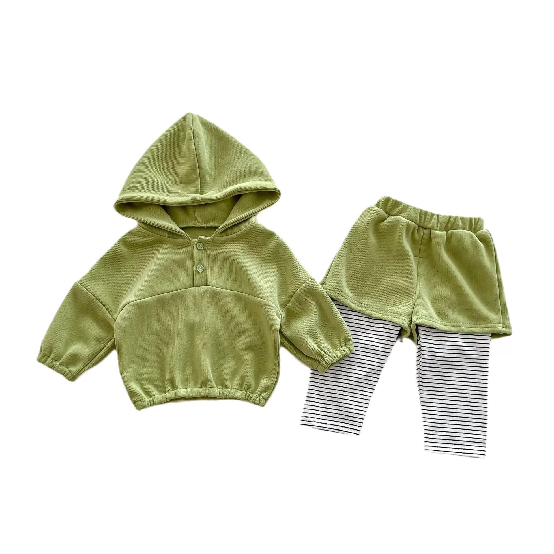 2 Pieces Set Baby Kid Girls Boys Solid Color Hoodies Sweatshirts And Striped Pants Wholesale 23101930