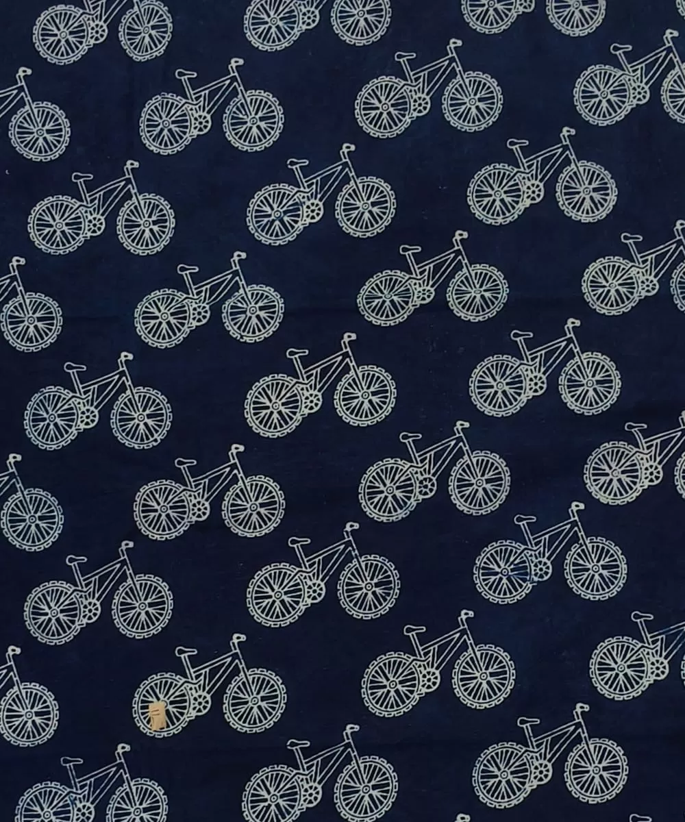 2.5m Blue bicycle handblock printed cotton sanganeri print kurta material