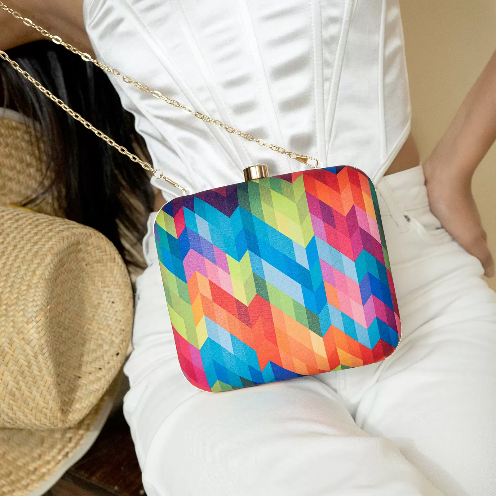 Abstract Bliss Multicolour Printed Clutch