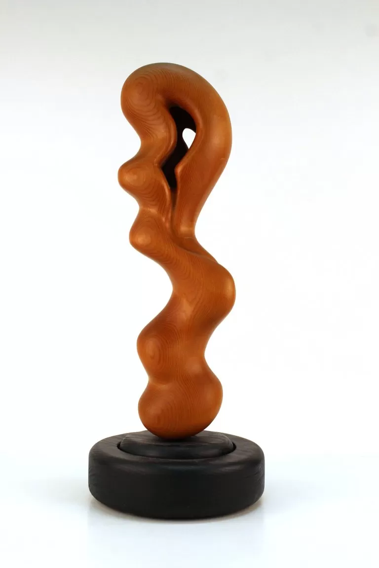 Abstract Modernist Wood Sculpture on Rotating Base