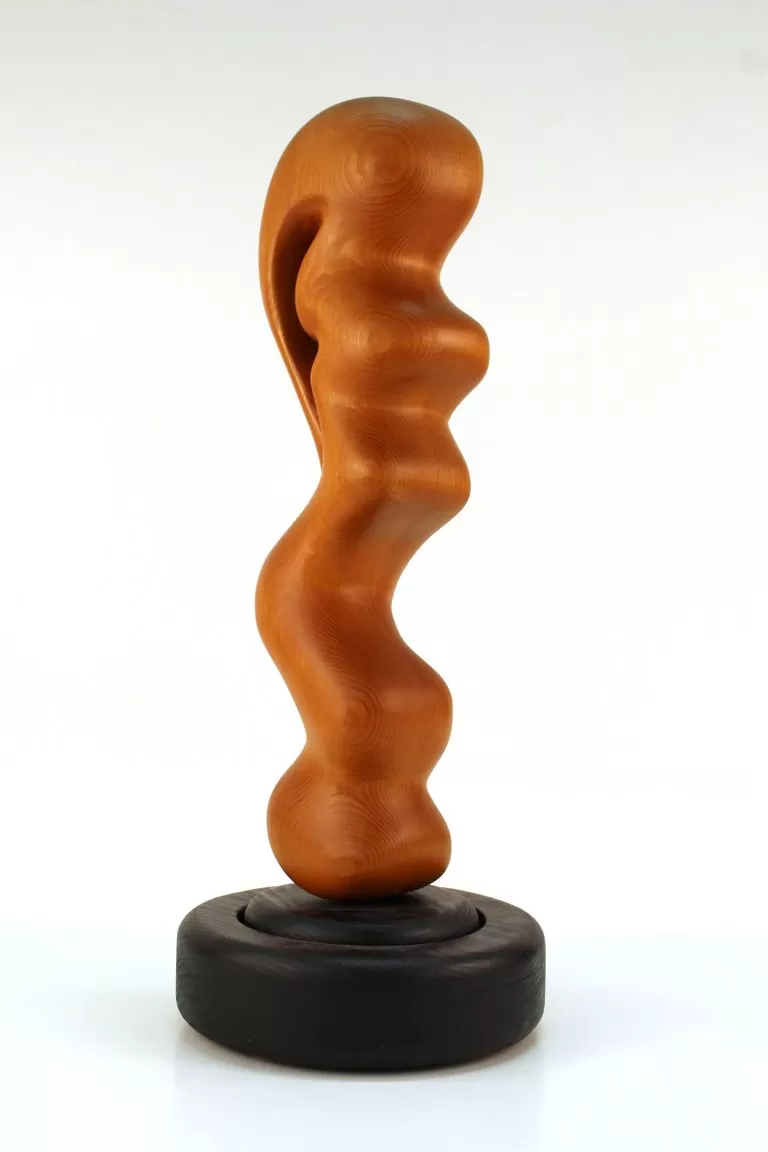 Abstract Modernist Wood Sculpture on Rotating Base