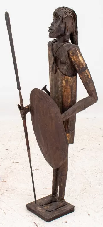 African / Oceanic Warrior Metal Sculpture Signed