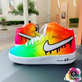 Airbrush Custom Neon Fade with Drip Check Shoe Design