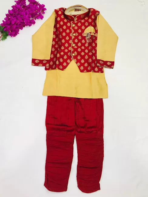 Alluring Party Wear Maroon Color Boys Kurta Pajama Pant And Dhoti Style Pant