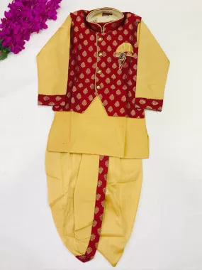 Alluring Party Wear Maroon Color Boys Kurta Pajama Pant And Dhoti Style Pant