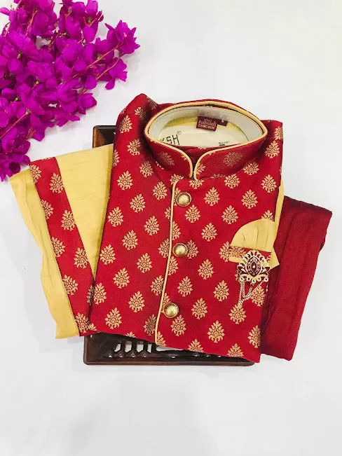 Alluring Party Wear Maroon Color Boys Kurta Pajama Pant And Dhoti Style Pant