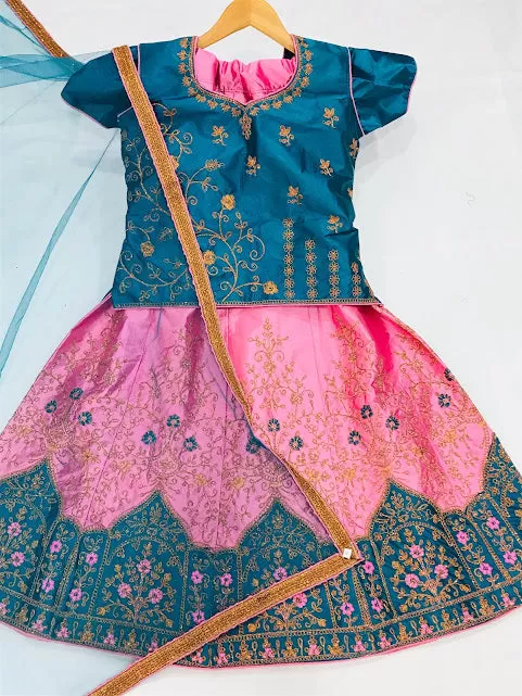 Alluring Teal Blue Color Satin Embroided Girls Choli With Zari Work