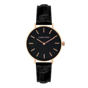 Ariana Rosegold Black Croc Strap Watch