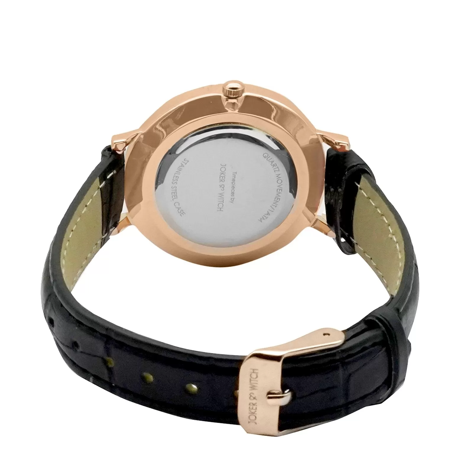 Ariana Rosegold Black Croc Strap Watch