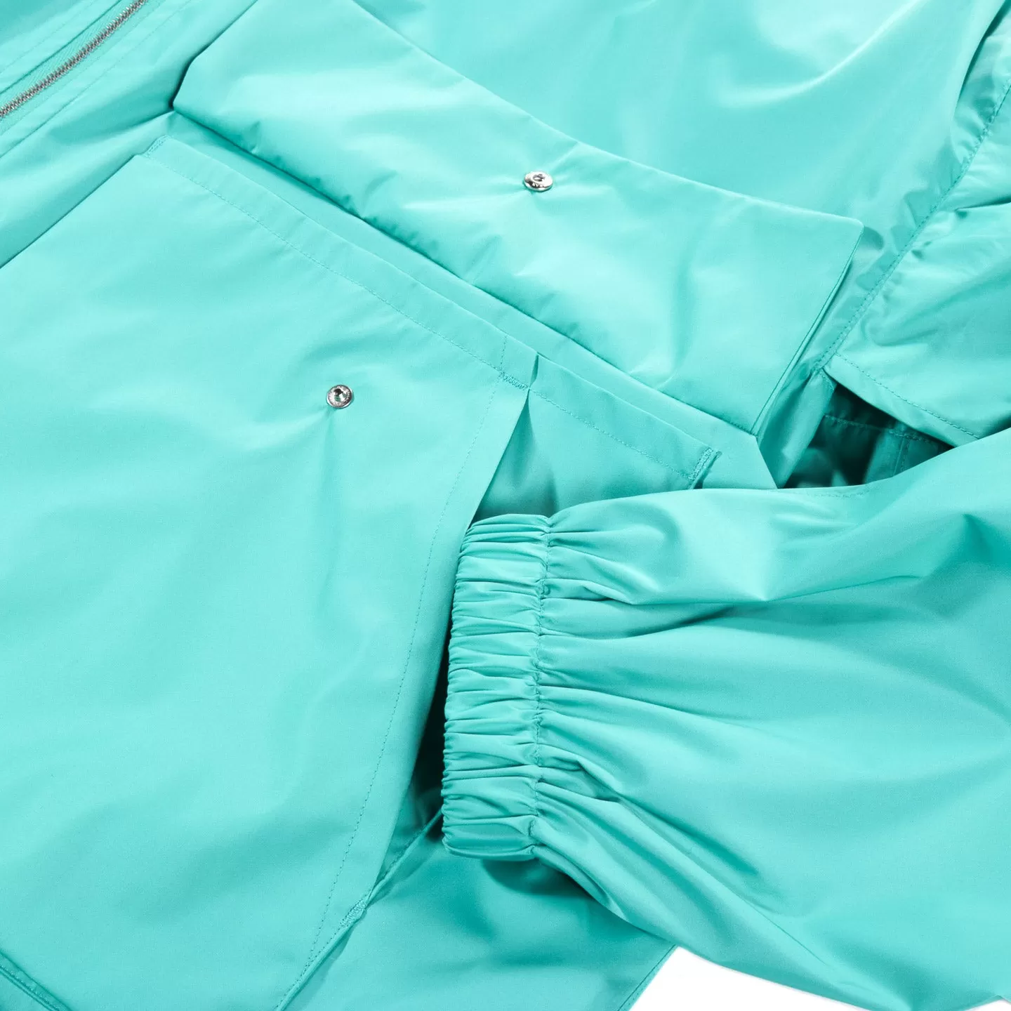 AURALEE HARD TWIST POLYESTER SATIN LAMINATE ZIP BLOUSON TURQUOISE