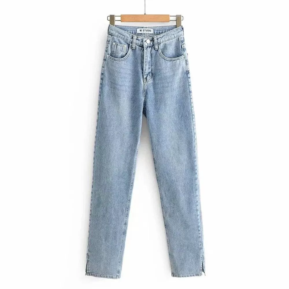 Autumn Vintage High Waist Straight Floor Length Jeans Ripped Jeans