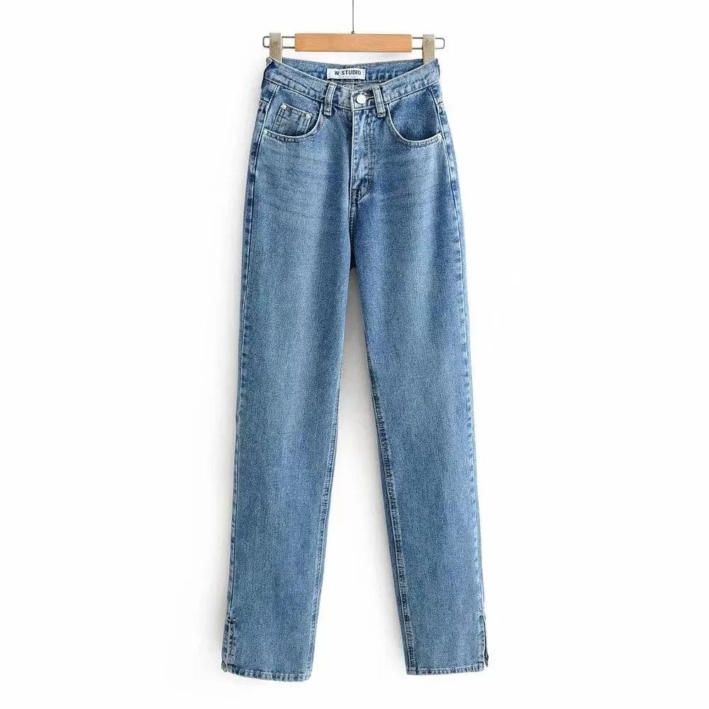 Autumn Vintage High Waist Straight Floor Length Jeans Ripped Jeans