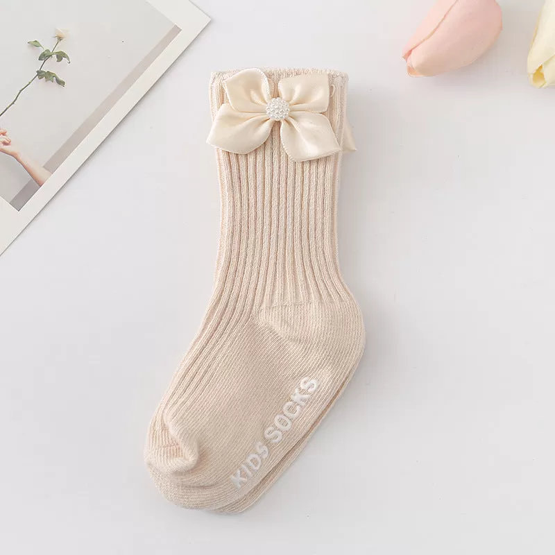 Baby Kid Girls Solid Color Bow Accessories Socks Wholesale 24011130