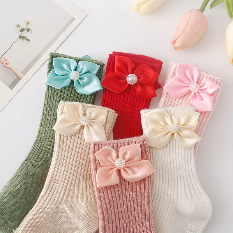 Baby Kid Girls Solid Color Bow Accessories Socks Wholesale 24011130