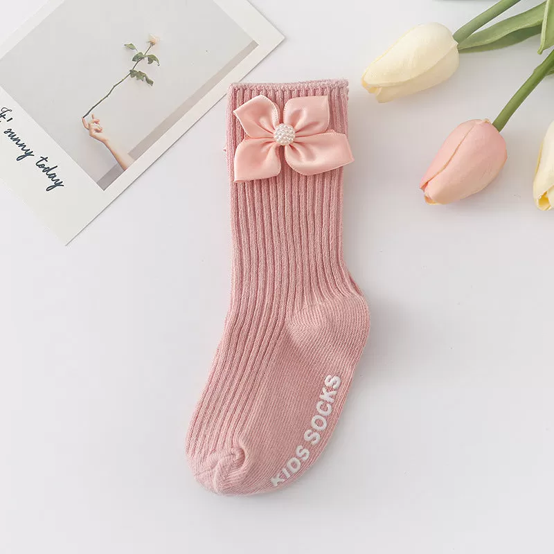 Baby Kid Girls Solid Color Bow Accessories Socks Wholesale 24011130