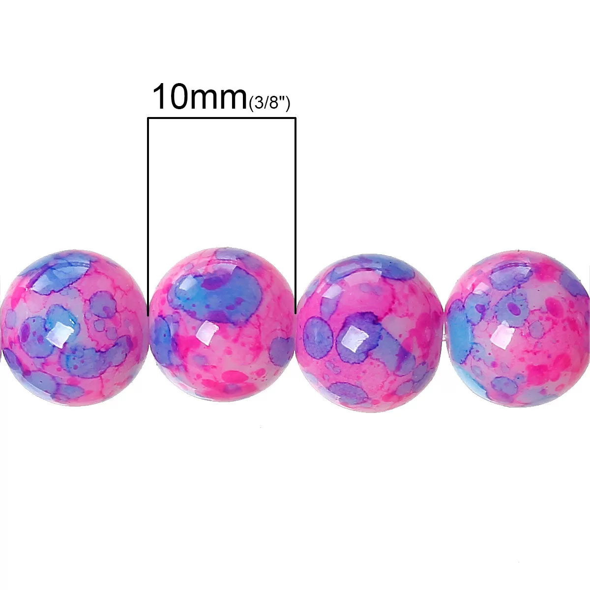 Beads Glass Round Floral 10mm Strand 16 Pink Blue