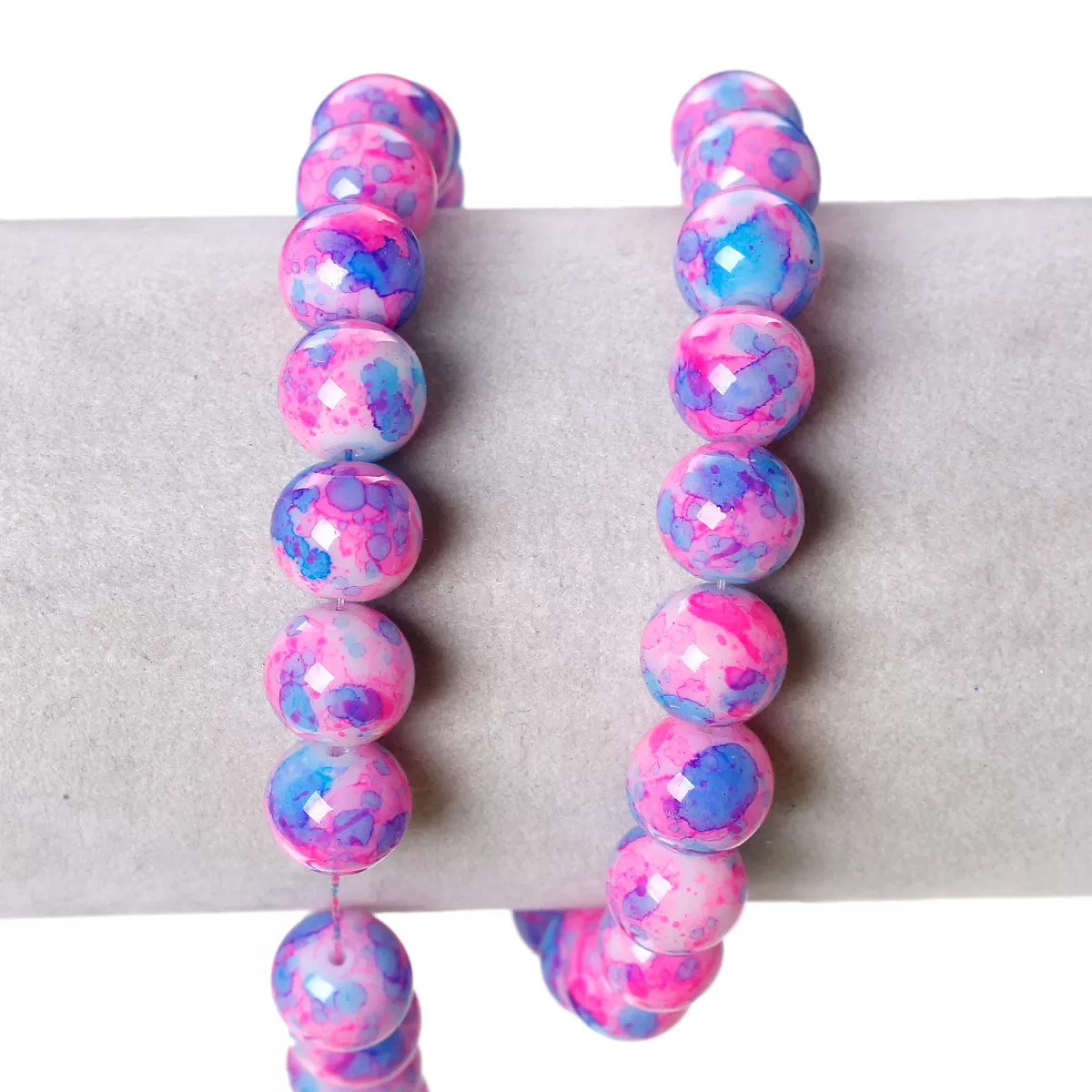 Beads Glass Round Floral 10mm Strand 16 Pink Blue