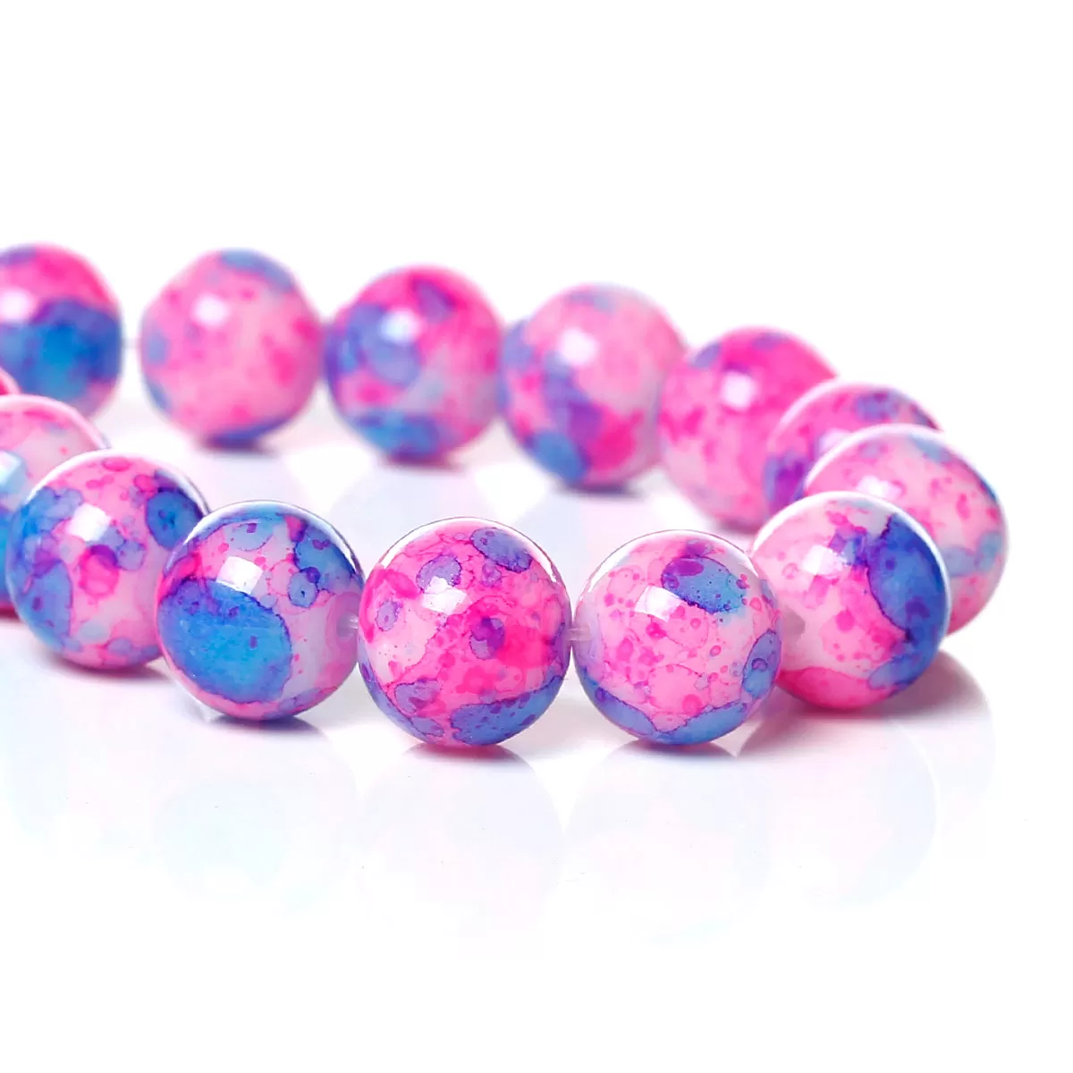 Beads Glass Round Floral 10mm Strand 16 Pink Blue