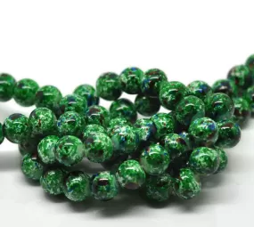 Beads Glass Round Mottled 10mm Strand 15 Green