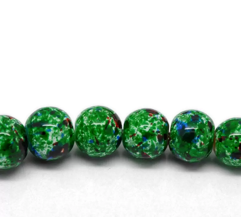 Beads Glass Round Mottled 10mm Strand 15 Green