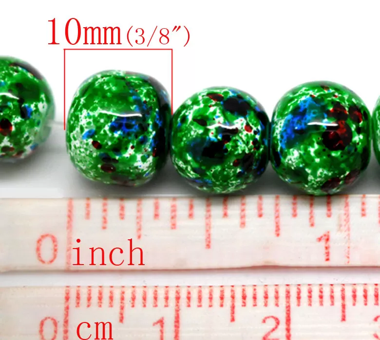 Beads Glass Round Mottled 10mm Strand 15 Green