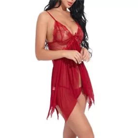 Beautiful Honeymoon Sexy Nighty for Ladies 2Pc Babydoll Transparent Net Nightwear with G String Panty