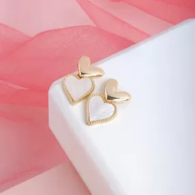 Bewitched Tinsie Gold and White Enamel Heart Earrings