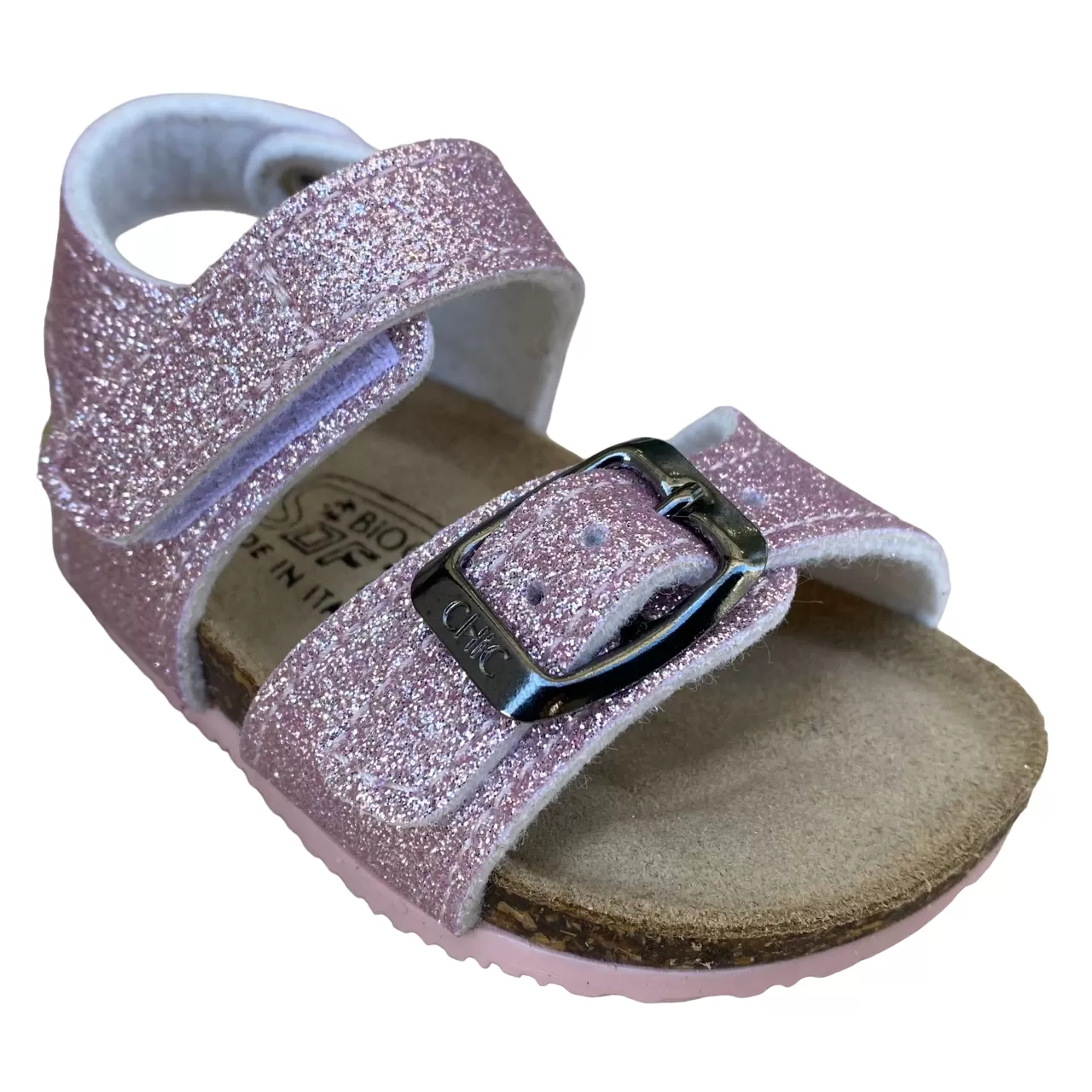 Biochic glittery sandal for girls with adjustable buckle and velcro band BC55475K powder