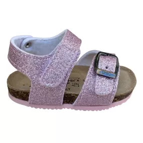 Biochic glittery sandal for girls with adjustable buckle and velcro band BC55475K powder