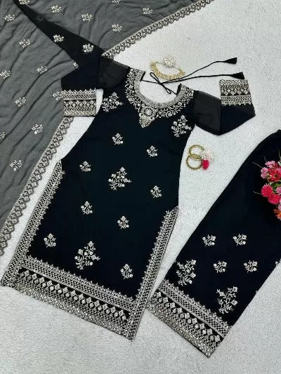 Black Georgette Sequence Thread Work Salwar Suit Set