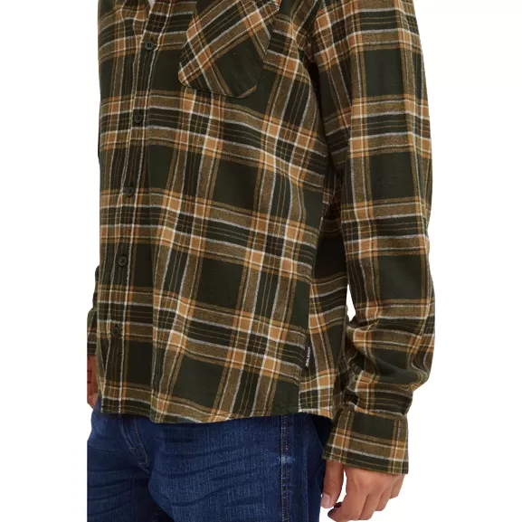 Blend men's long-sleeved checked shirt in green-brown cotton