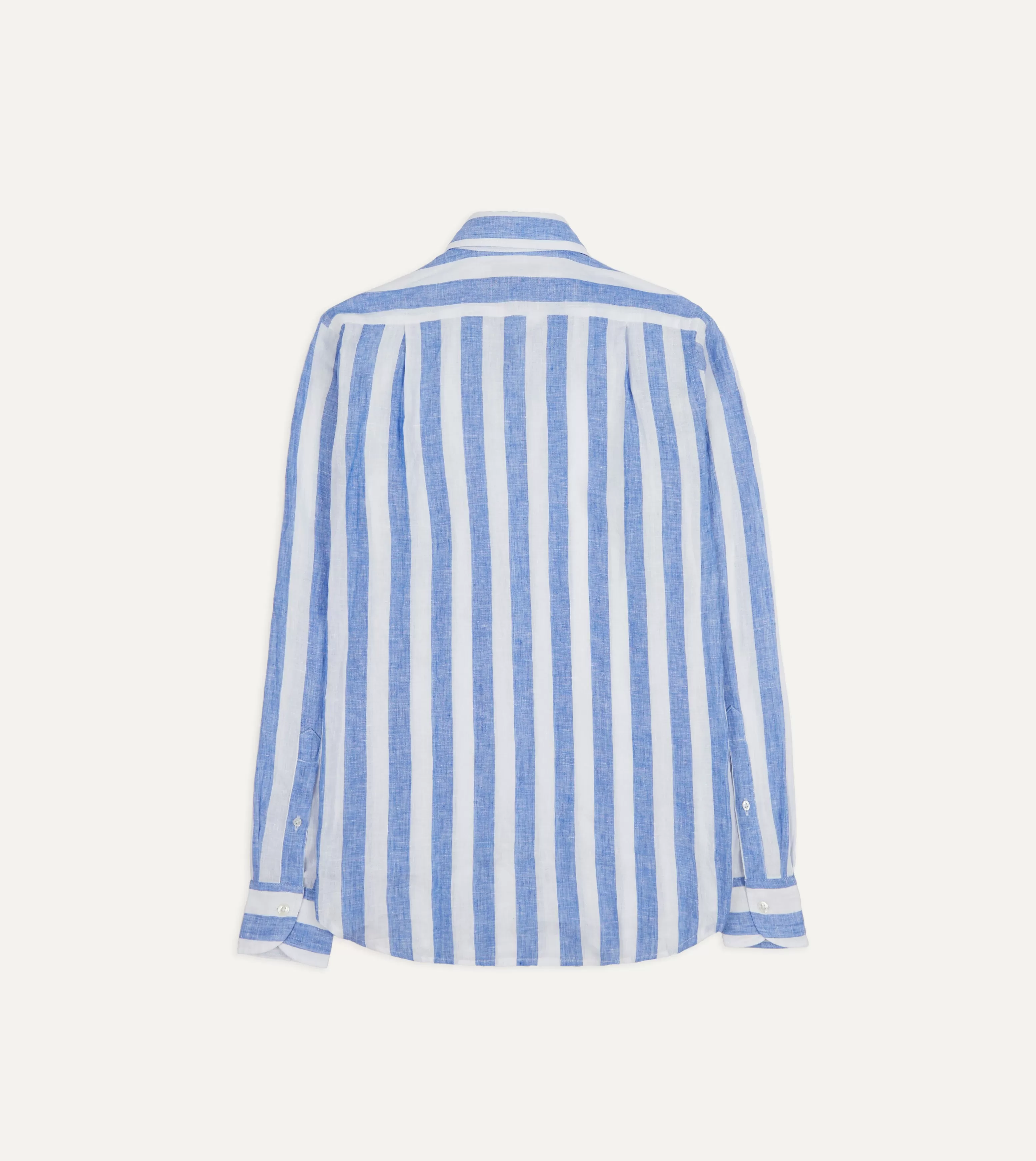 Blue and White Broad Stripe Linen Spread Collar Shirt