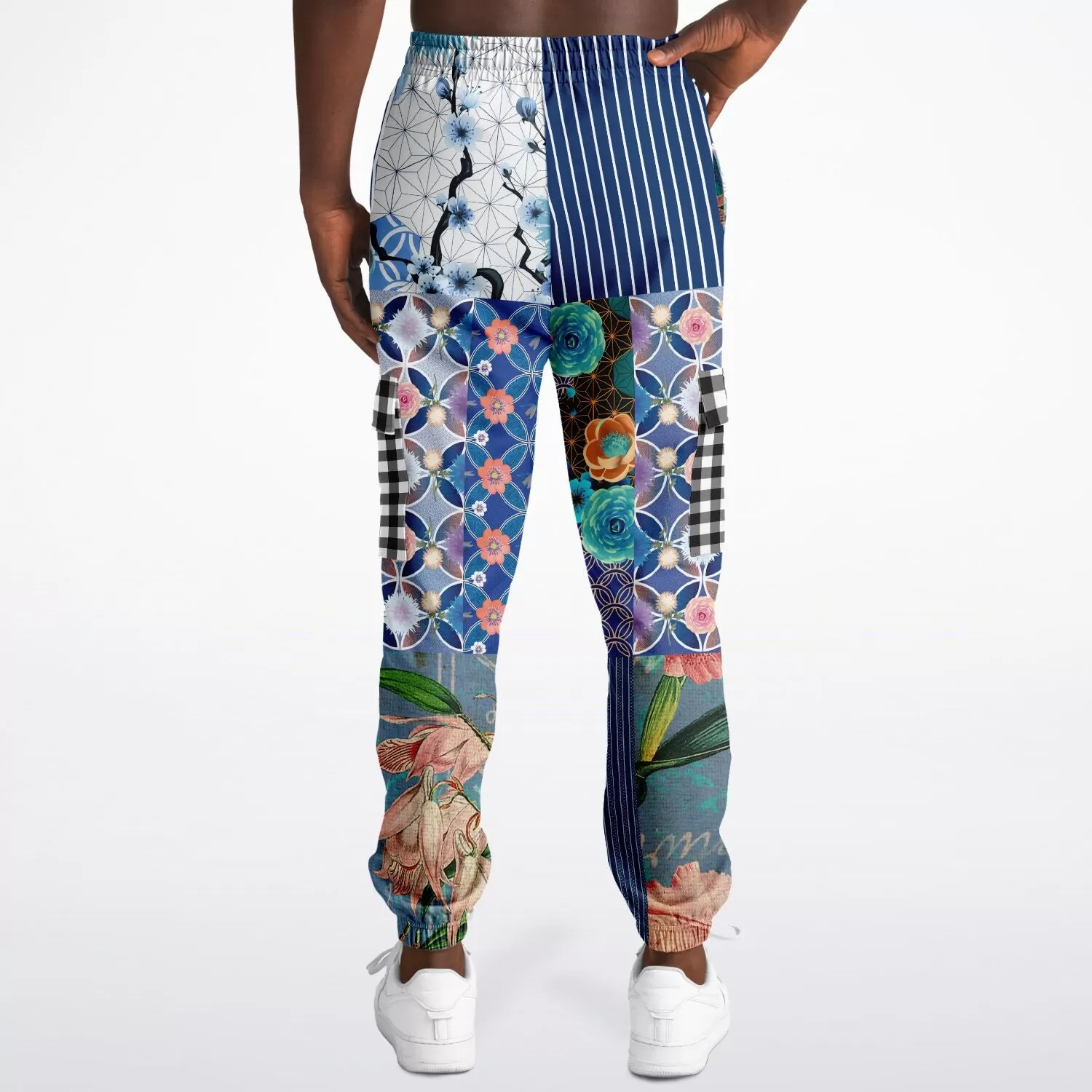 Blue Andalusian Floral Patchwork Unisex Cargo Sweats