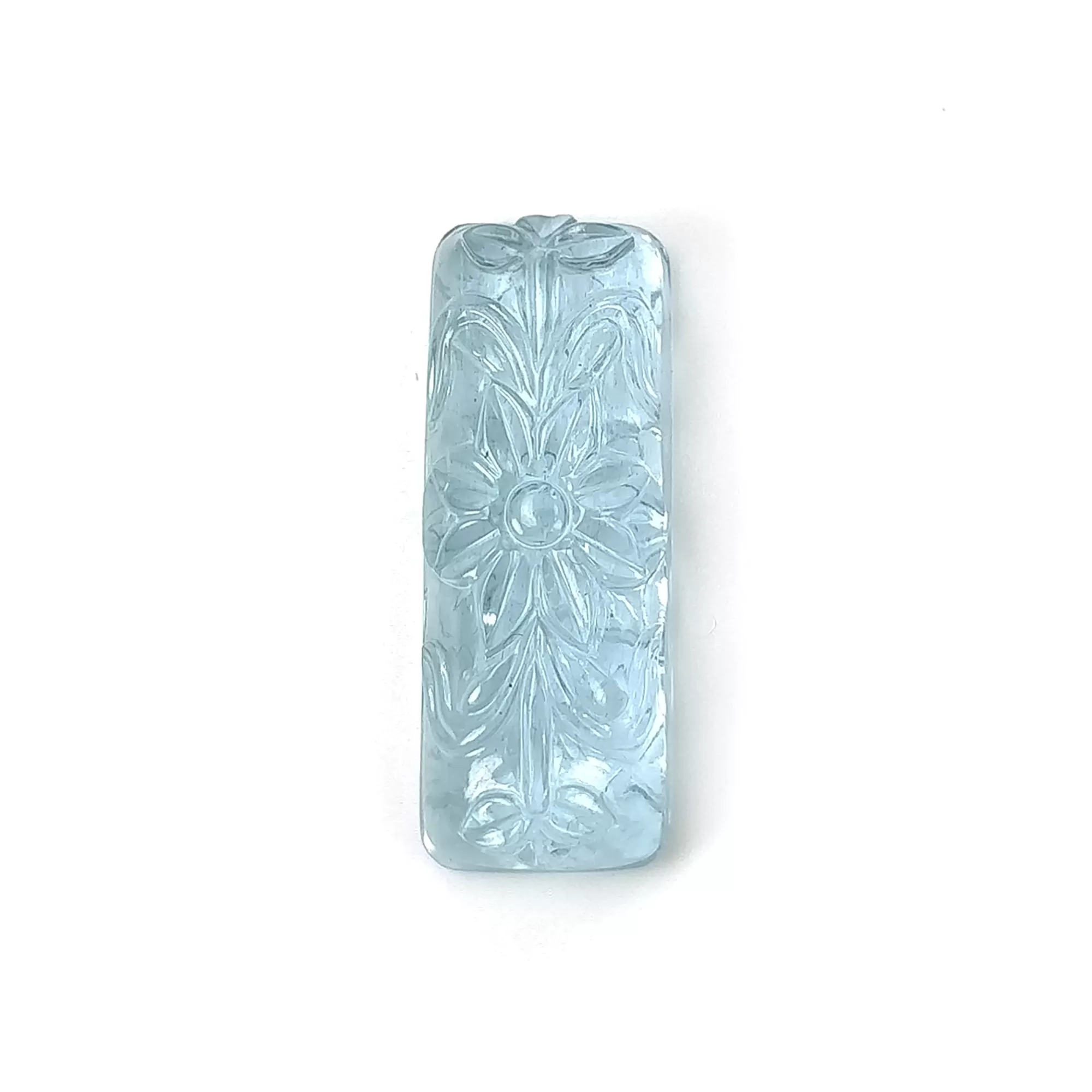 BLUE AQUAMARINE Gemstone Carving  : 19.05cts Natural Untreated Aqua Both Side Hand Carved Cushion Shape 28*11mm