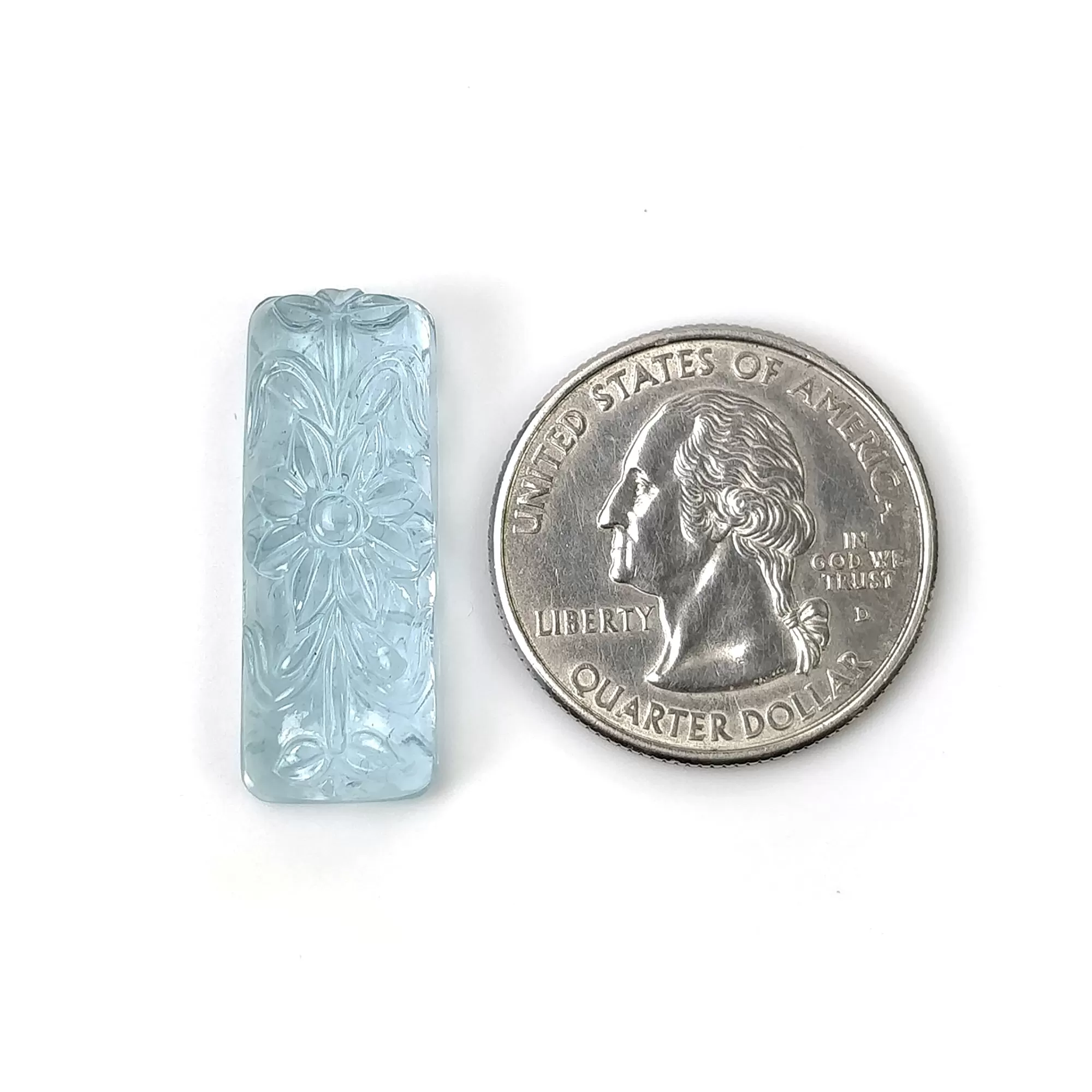 BLUE AQUAMARINE Gemstone Carving  : 19.05cts Natural Untreated Aqua Both Side Hand Carved Cushion Shape 28*11mm