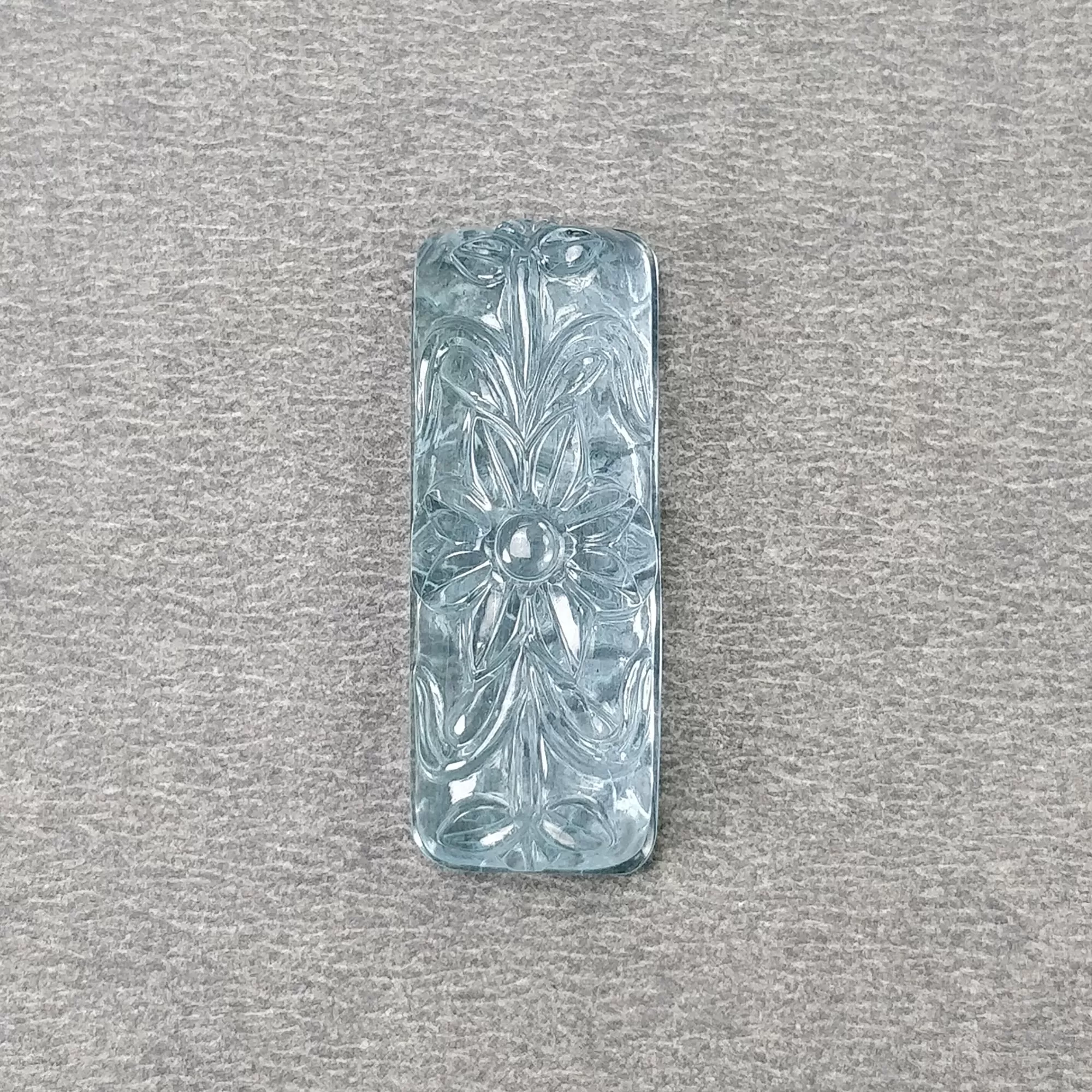 BLUE AQUAMARINE Gemstone Carving  : 19.05cts Natural Untreated Aqua Both Side Hand Carved Cushion Shape 28*11mm