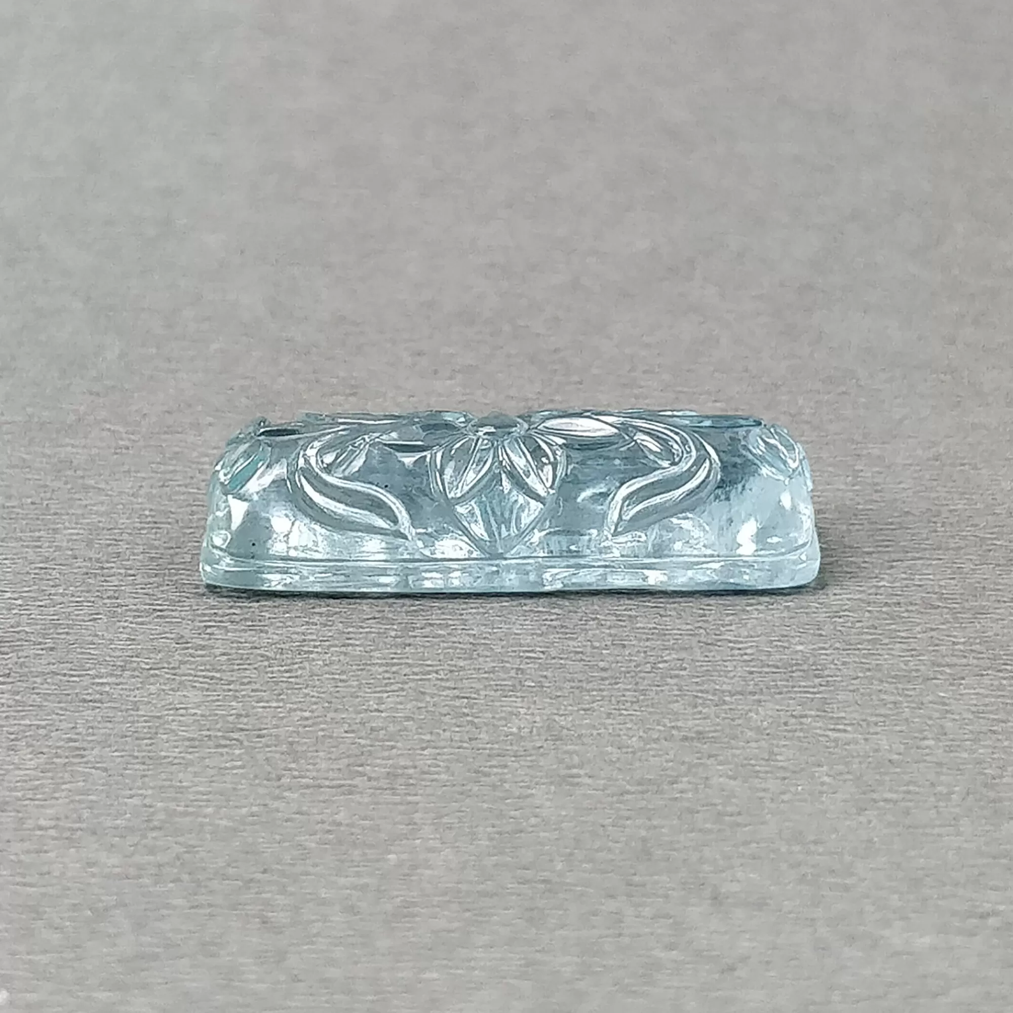 BLUE AQUAMARINE Gemstone Carving  : 19.05cts Natural Untreated Aqua Both Side Hand Carved Cushion Shape 28*11mm