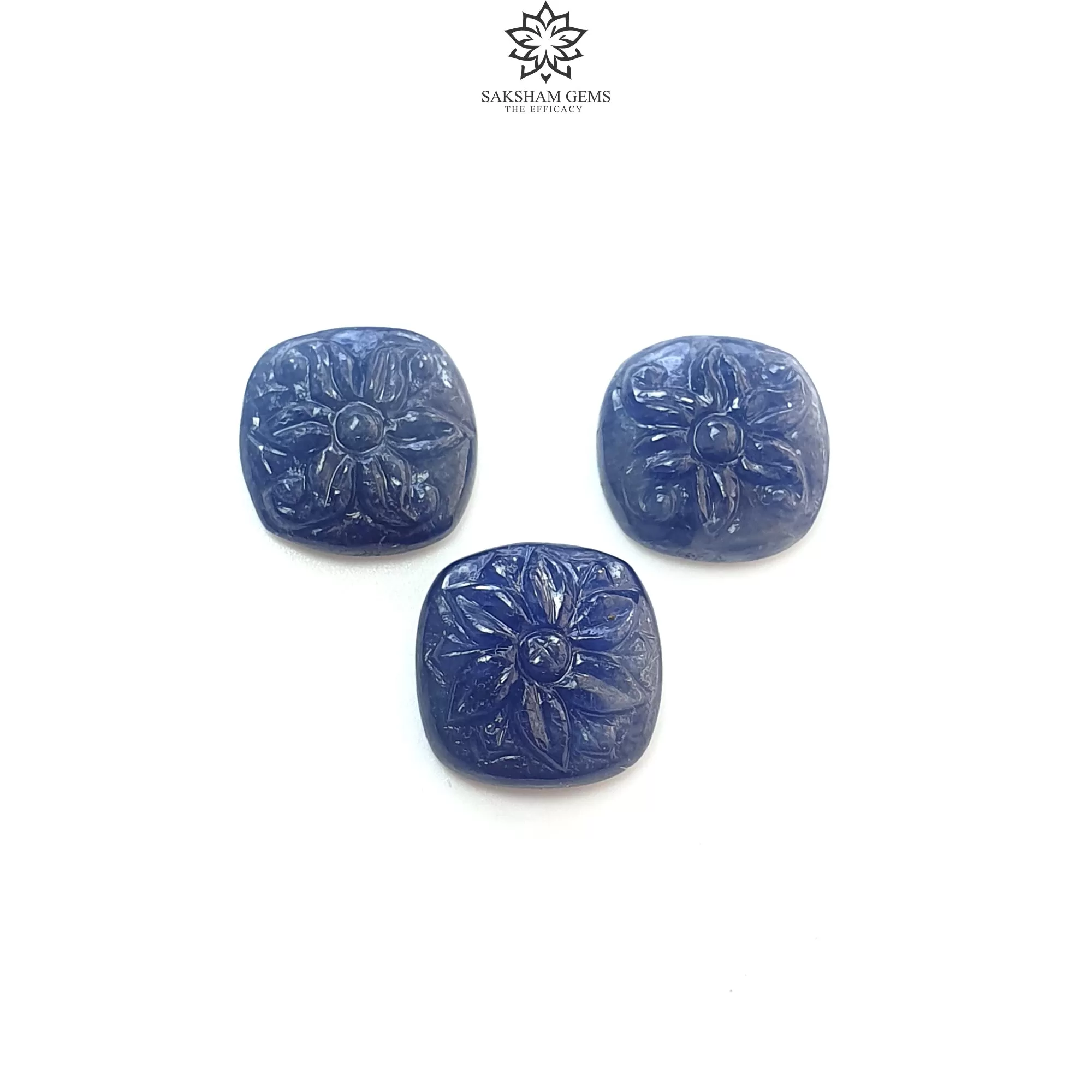 Blue Sapphire Gemstone Carving : 21.20cts Natural Untreated Unheated Sapphire Hand Carved Cushion Shape 12*14mm 3pcs