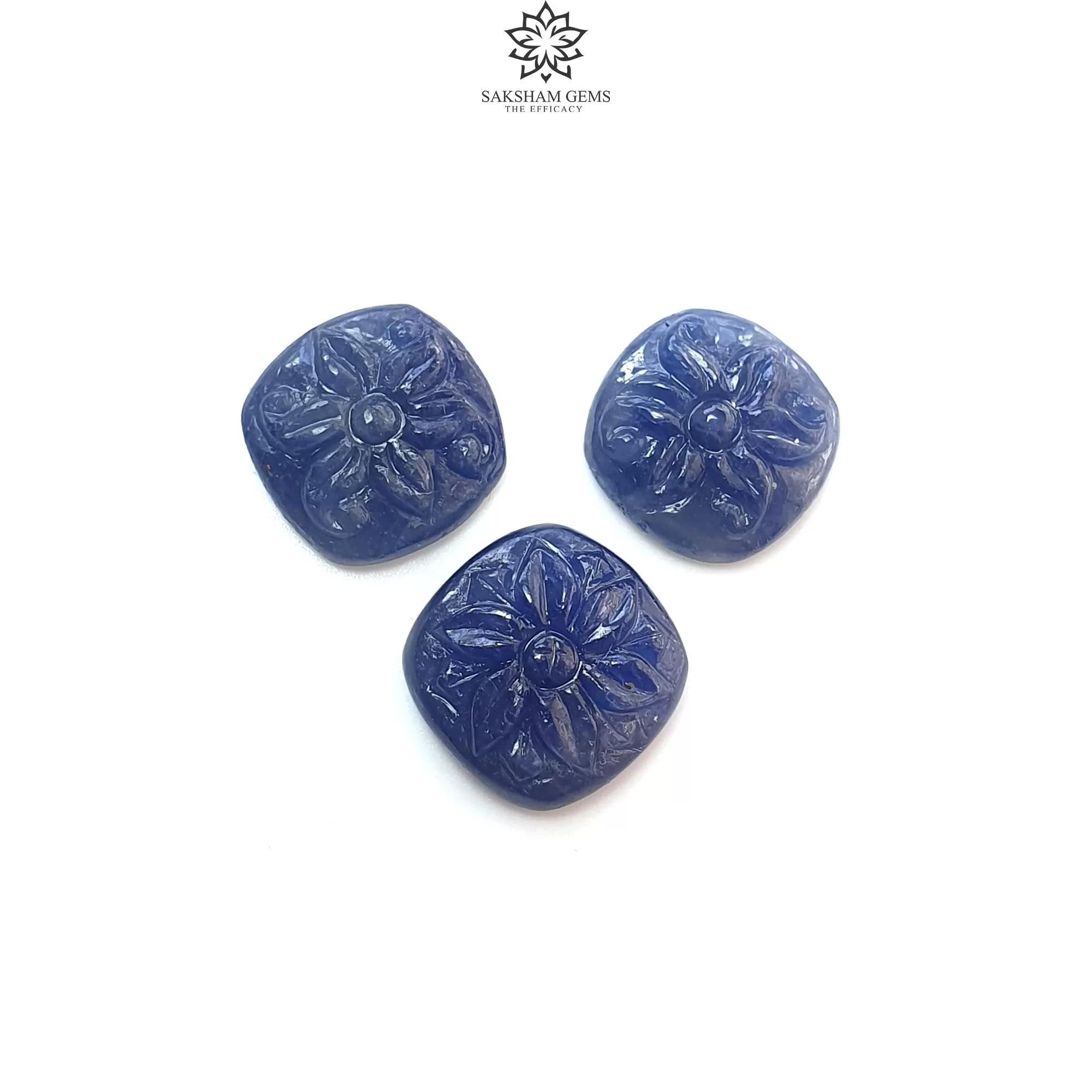 Blue Sapphire Gemstone Carving : 21.20cts Natural Untreated Unheated Sapphire Hand Carved Cushion Shape 12*14mm 3pcs