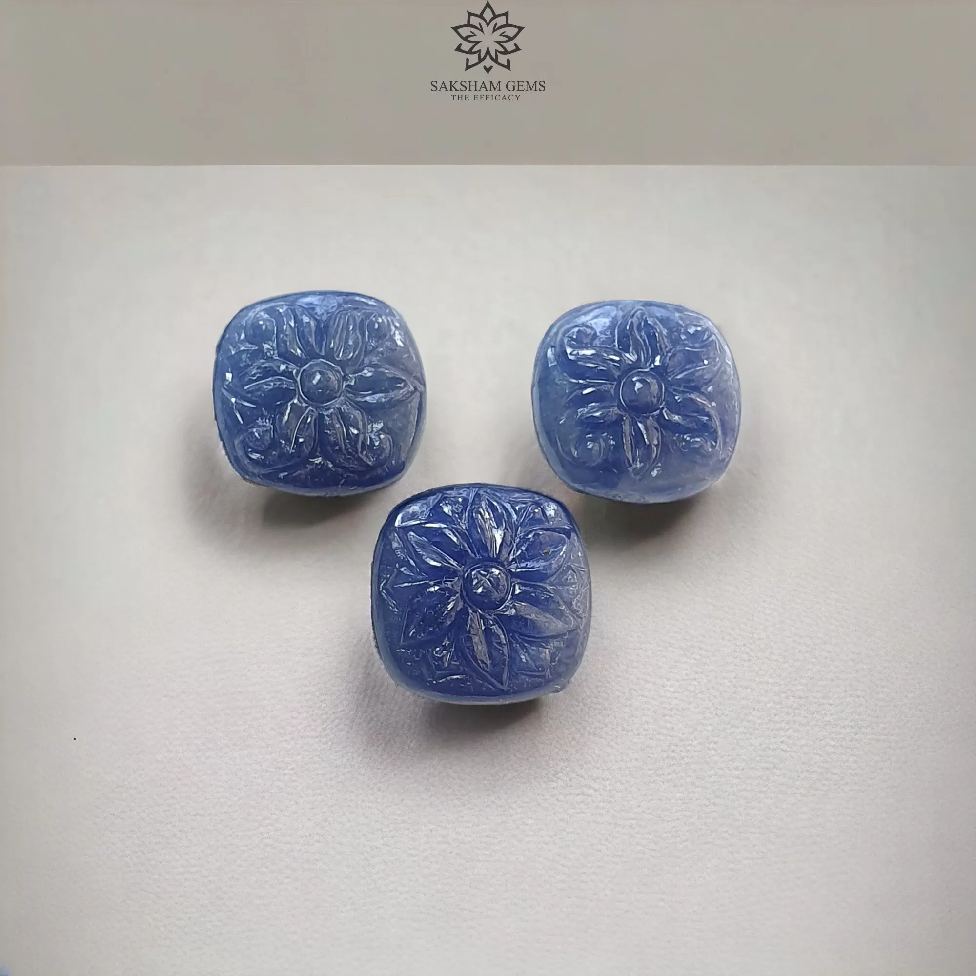 Blue Sapphire Gemstone Carving : 21.20cts Natural Untreated Unheated Sapphire Hand Carved Cushion Shape 12*14mm 3pcs