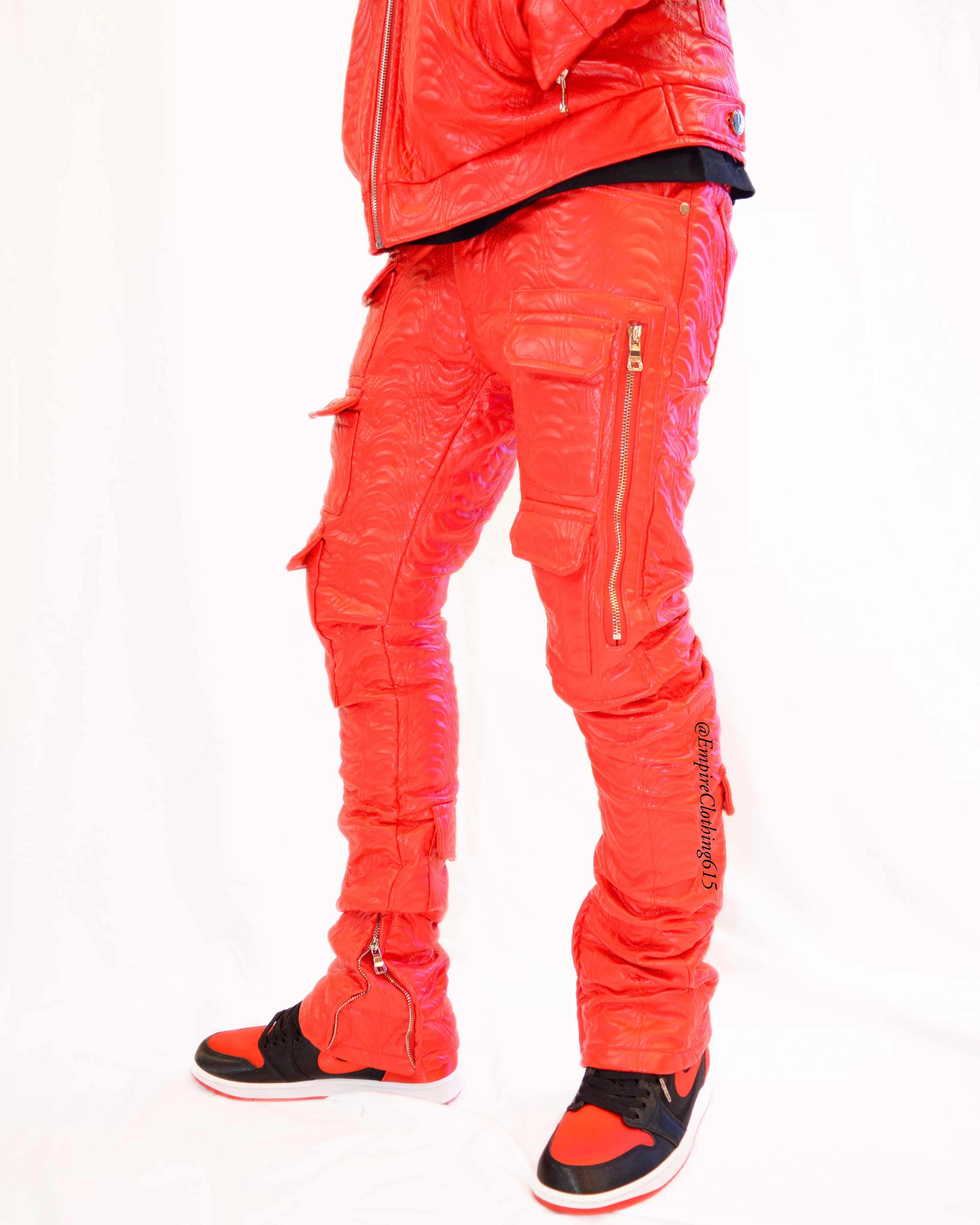 Cargo PU leather Stacked Pants