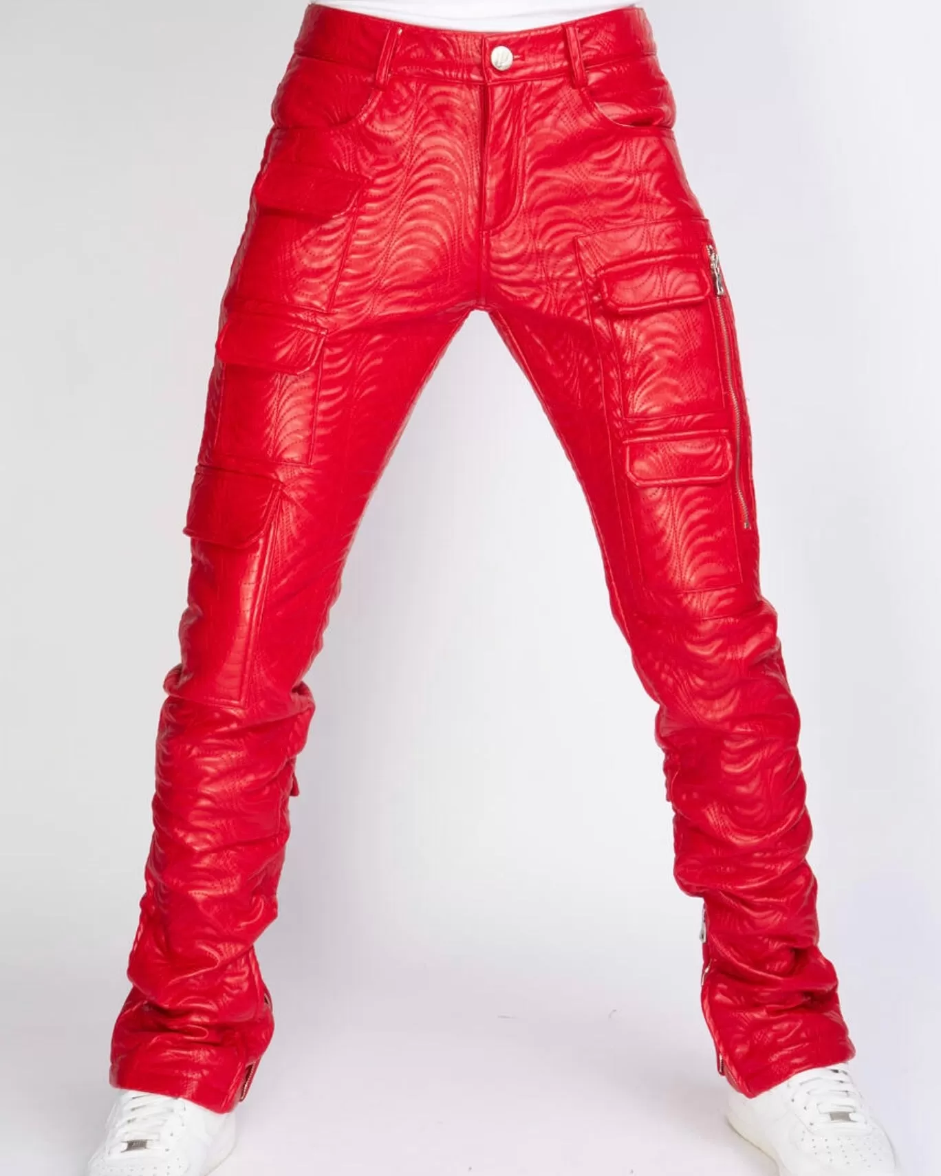 Cargo PU leather Stacked Pants