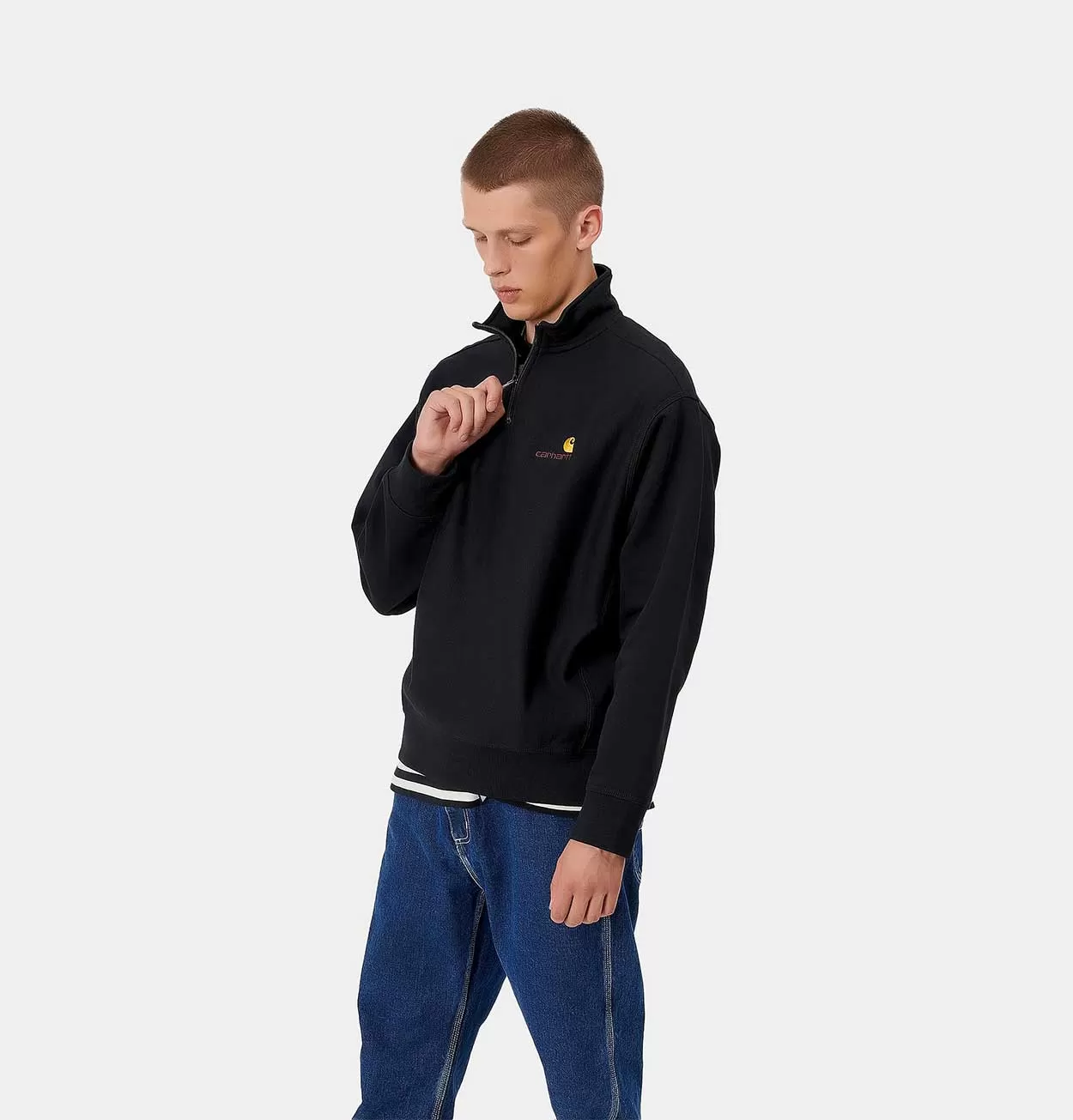 Carhartt WIP Half Zip American Script Sweatshirt in Black