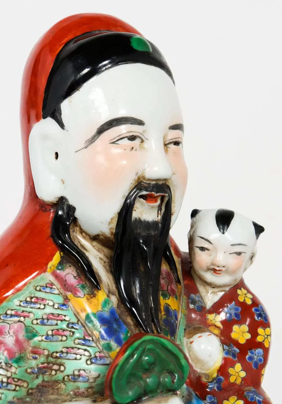 Chinese Tall Polychrome Glazed Ceramic Immortal Fu Figure