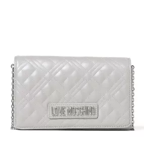 Clutch Donna con Tracolla LOVE MOSCHINO linea Shiny Quilted Argento Laminato