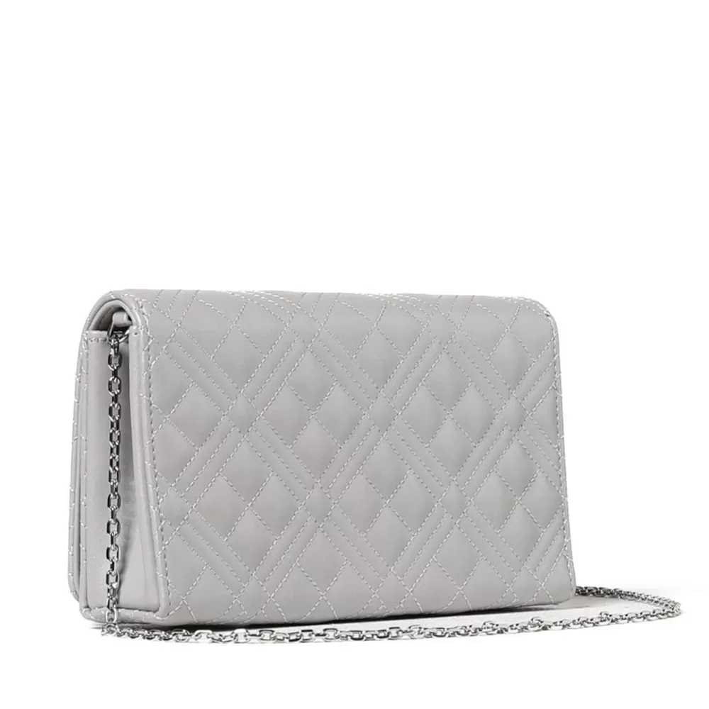 Clutch Donna con Tracolla LOVE MOSCHINO linea Shiny Quilted Argento Laminato