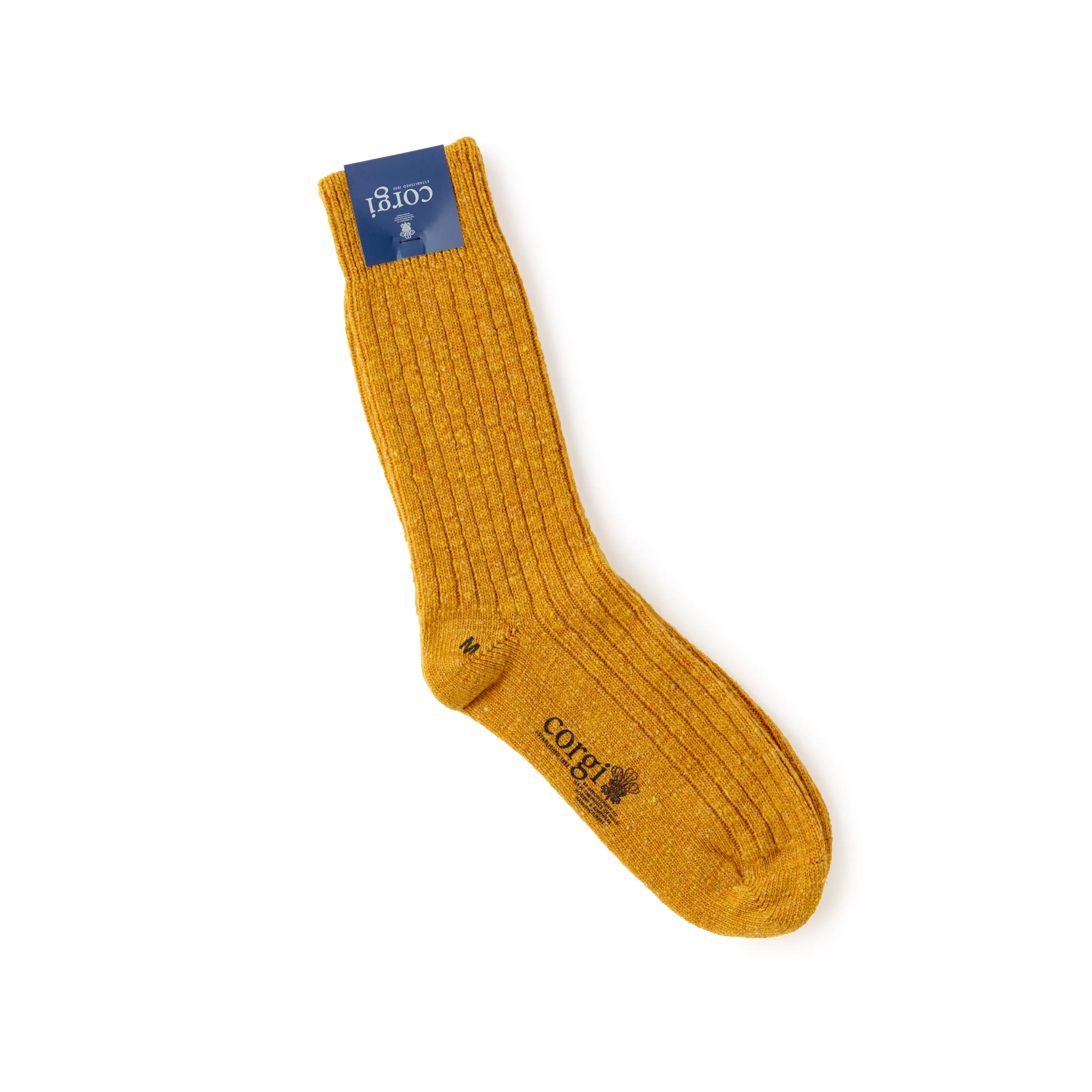 Corgi Plain Ribbed Donegal Wool Socks : Gold