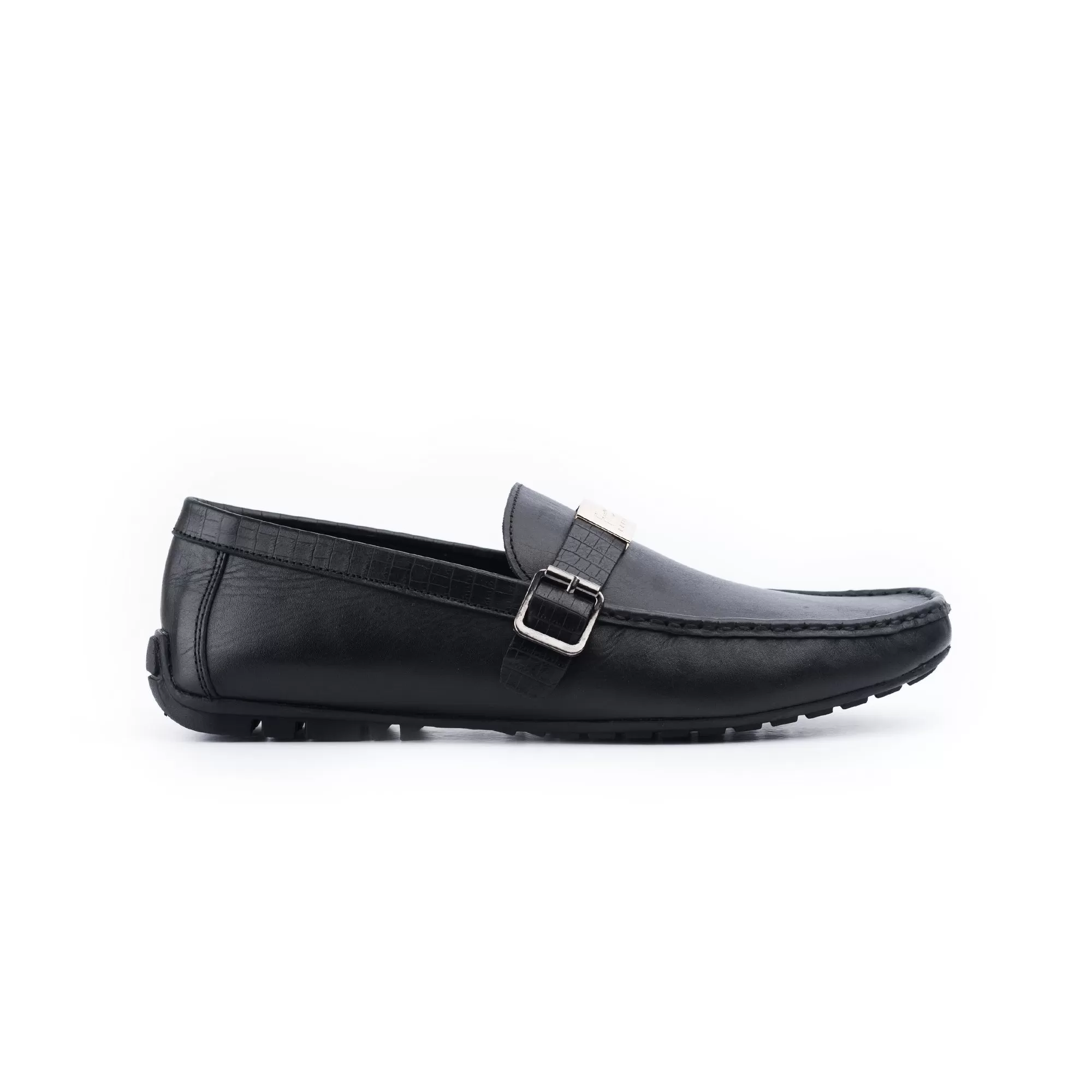 Crocodile Strapped Moccasins-Black