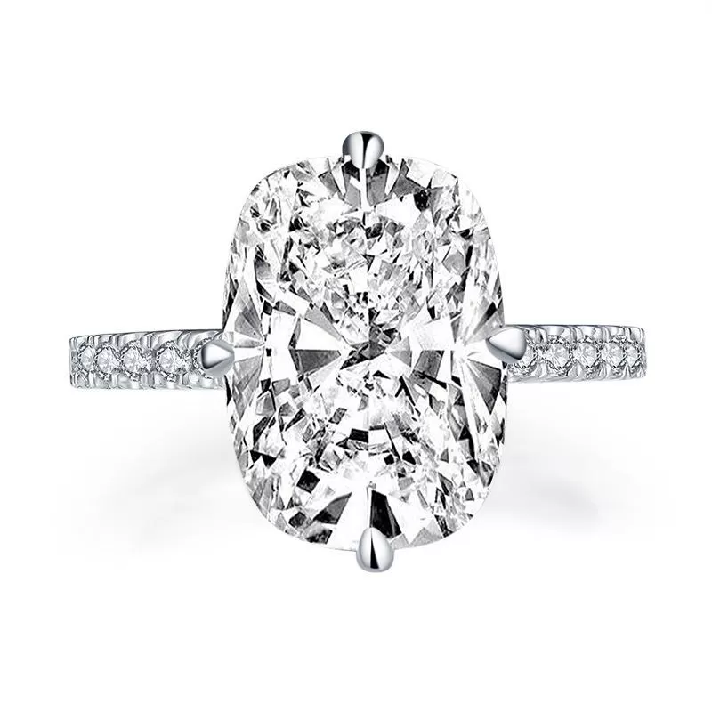 Cushion Cut Under Halo Silver Engagement Ring